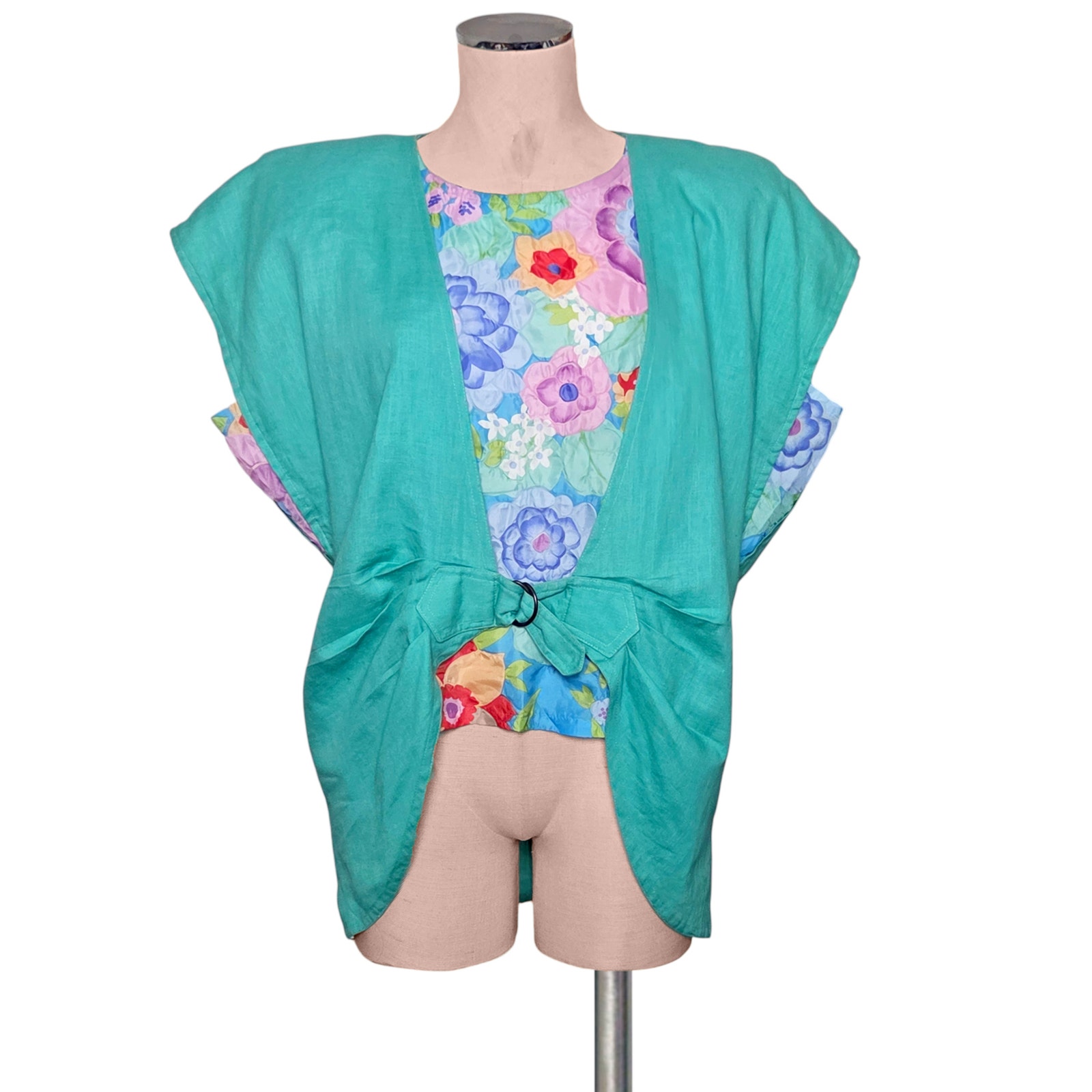 80's 90's Unique Vintage Dollyman Textured Abstract Floral Blouse Top Shirt M L